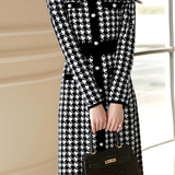 Exquisite Elegant Temperament Houndstooth Pearl A-Line Dress