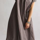 Round Neck Rib Hem Maxi Flare Dress - 3 Colors Available