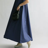 Round Neck Rib Hem Maxi Flare Dress - 3 Colors Available