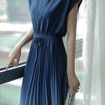 Key Neck Ombre Pleated Dress with Lining - 3 Colors Available - liwisi