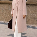Elegant Lapel Double Breasted Long Sleeve Wool Coat