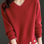 V-neck knitted sweaters - liwisi