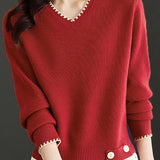 V-neck knitted sweaters - liwisi