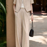 Delicate Commuter V-neck Pearl Button Textured Blazer Two-piece Set