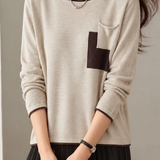 Casual Color Contrast Bound Geometric Patch Pocket Knit Sweater