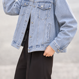 Casual Drop Shoulder Denim Jacket With Flap Patch Pockets