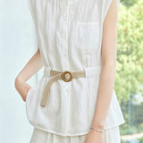 Casual Flutter Sleeve Waist-Cinched Shirt