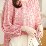 Casual Floral Lantern Sleeve Shirt - liwisi