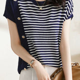 Casual striped knit short sleeve top