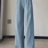 Casual Denim High Waist Straight Leg Pants