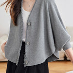 Casual Batwing Sleeve Fringed Knit Cardigan - liwisi