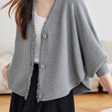 Casual Batwing Sleeve Fringed Knit Cardigan - liwisi