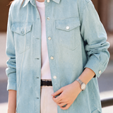 Casual Lapel Gradient Hot‑Fix Rhinestone Long‑Sleeve Denim Shirt Jacket