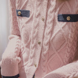 Elegant Temperament Color-Block Short Long-Sleeve Knitted Cardigan