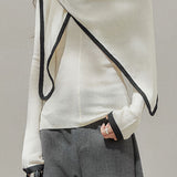 Casual Asymmetrical Black and White Color-Block Shawl Knit Two-Piece Set