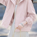 Casual Solid Stand Collar Drawstring Jacket