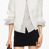 Casual Solid Color Zip‑Up Fake‑Two‑Piece Stripe Jacket