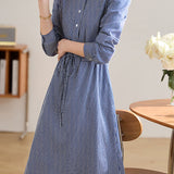 Office Versatile Striped Waist-Cinched Dress