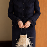 Elegant Lapel Hollow Tassel Knit Set