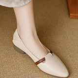 Casual Block Heel Soft Leather Pointed Toe Low Heel Shoes - liwisi