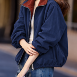 Casual Color‑Block Lapel Long Sleeve Reversible Jacket