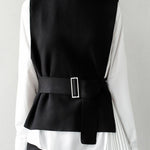 Stylish Knit Vest & White Shirt Layered Two-Piece Set - liwisi