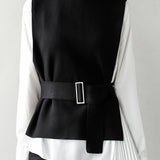 Stylish Knit Vest & White Shirt Layered Two-Piece Set - liwisi