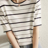 Striped Ice Silk Knit Short Sleeve T-shirt