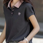 Casual color-block polo collar T-shirt. - liwisi