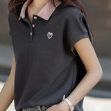 Casual color-block polo collar T-shirt. - liwisi
