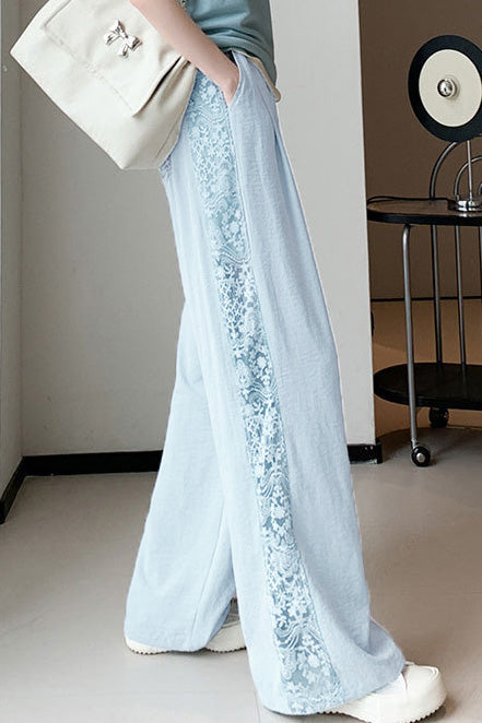Loose Casual Spliced Lace Straight Pants - liwisi