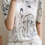 Loose printed knit T-shirt - liwisi
