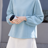 Casual Round Neck Sweatshirt With Embroidered Lantern Sleeves