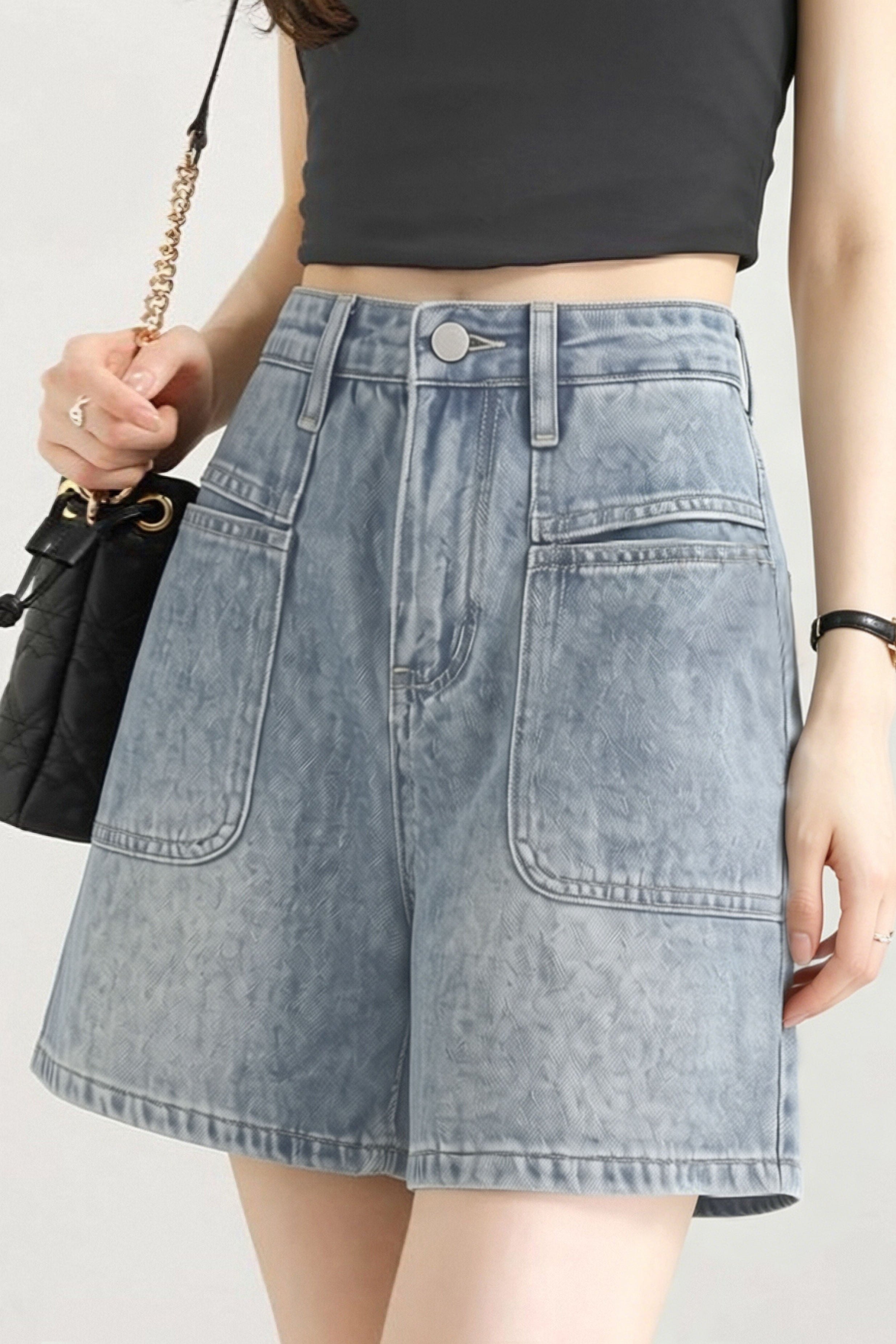 Casual High Waist Wide Leg Denim Shorts - liwisi