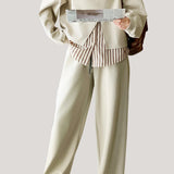 Casual Versatile Striped Sweatshirt and Pants Three-Piece Set