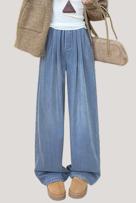 Casual High-Waist Draped Wide-Leg Denim Pants - liwisi