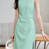 Elegant Commute Sleeveless One-Shoulder Dress - liwisi