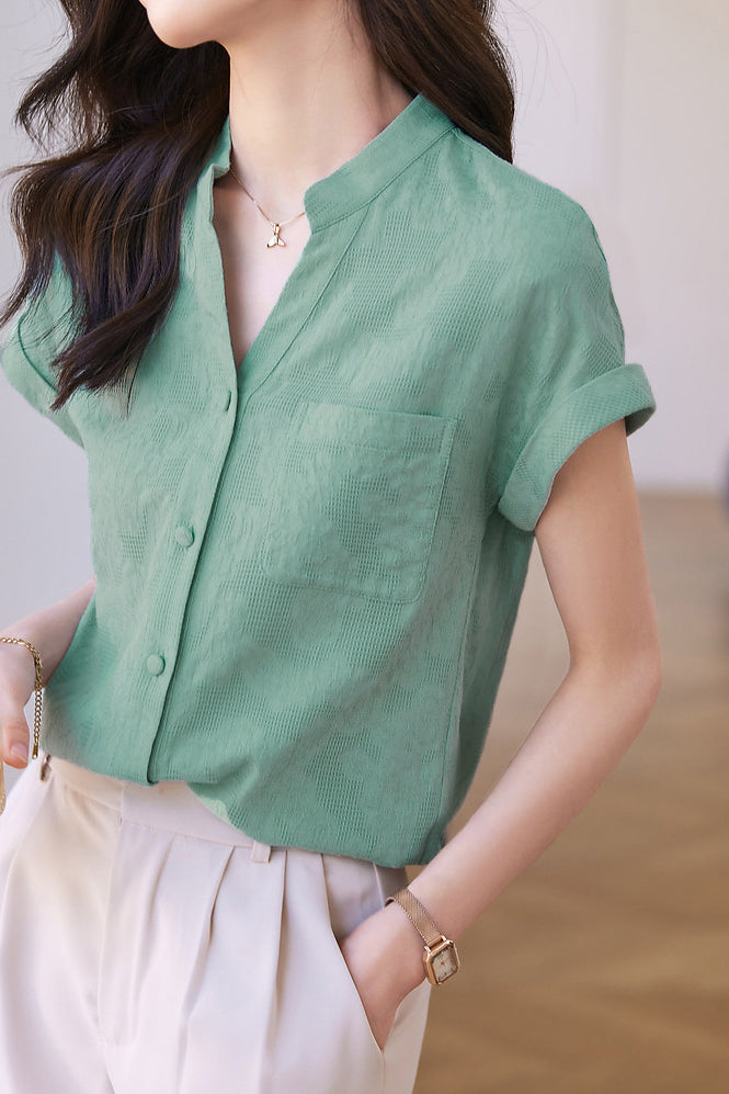Solid Color Jacquard Shirt - liwisi