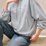 Casual Half-Placket Hoodie With Drawstring Decorative Buttons