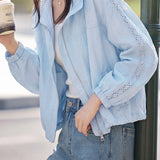 Elegant Commuter Lapel Cuffed Hollow‑Out Long‑Sleeve Jacket