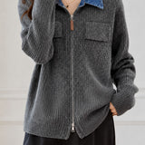 Casual Commuter Denim Collar Fake Two-Piece Knit Cardigan