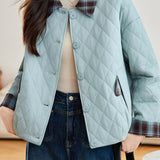 Casual Plaid Spliced Diamond‑Quilted Jacket