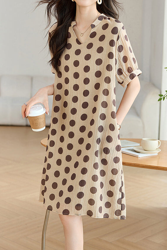 French Polka Dot V-Neck Dress - liwisi