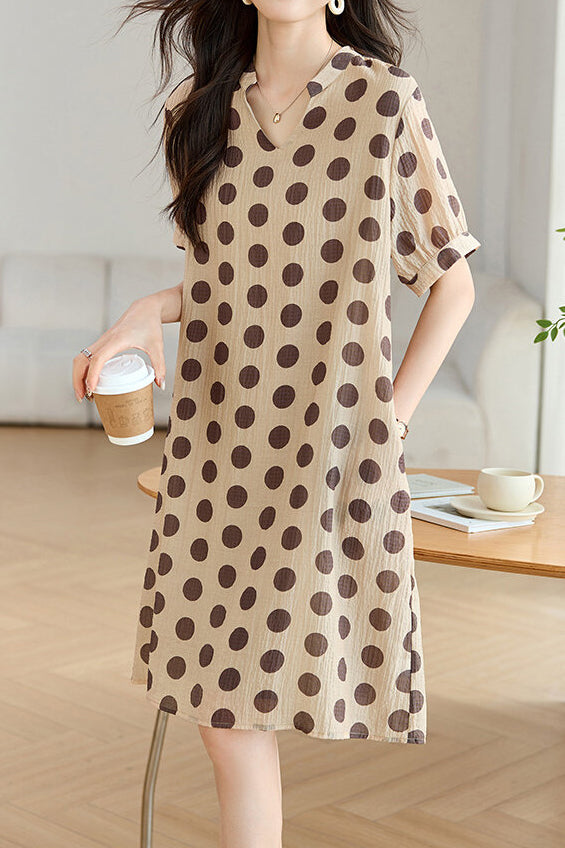 French Polka Dot V-Neck Dress - liwisi