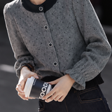 Elegant Color Block Polka Dot Lace Trim Spliced Shirt