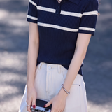 Casual Contrast Striped Knit Top