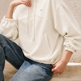 Casual Half-Placket Hoodie With Drawstring Decorative Buttons