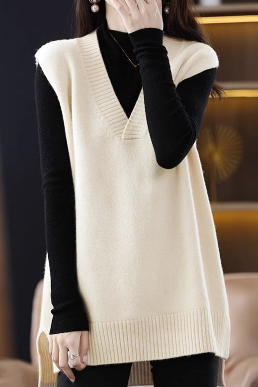 Casual Rib Spliced Slit Knit Vest