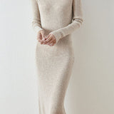 Elegant Commuter Lapel Midi‑Length Knit Dress