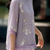 Casual Seven-Point Sleeve Spliced Shirt